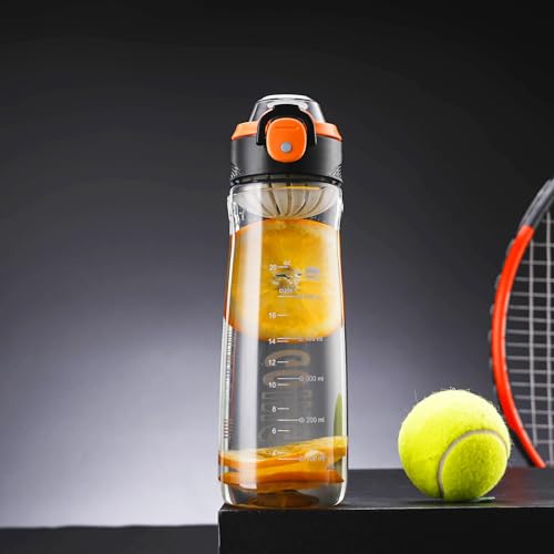 Doseno Clear Water Bottle 27 oz Reusable Plastic Sports Bottle with Filter – Black