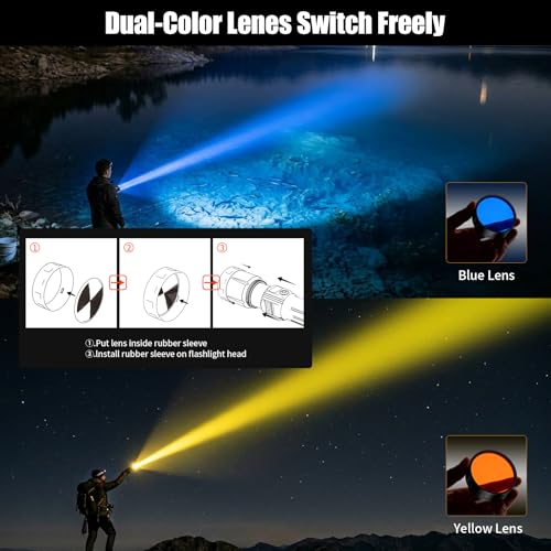 Upgraded Silvery LED Flashlight 3000 Lumens Tactical with Ignition & Color Lenses