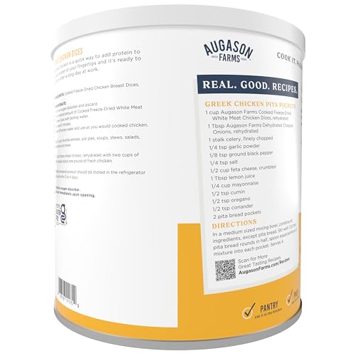 Augason Farms Cooked Freeze Dried White Meat Chicken Dices Can, Emergency Food Supply, Everyday Meals, 15 Servings