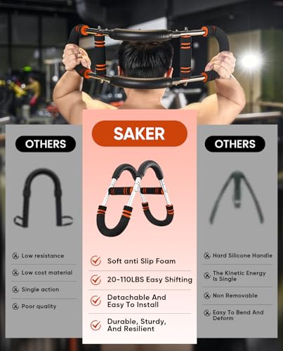 Saker PowerTwist Arm Trainer 30-120LB Adjustable Forearm Strengthener for Home Gym Orange-Black