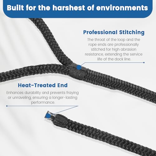 3/8 Inch x 10 Foot Nylon Dock Lines - 2 Pack with Pre-Spliced Soft Eyes