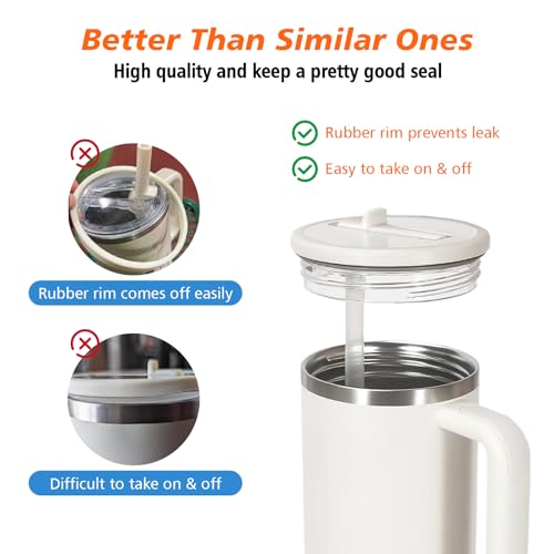 40 oz Tumbler Flip Straw Lid for Stanley Cup Accessories, 2 Pack Leak Proof Stanley Lid Replacement 40 oz for Stanley Quencher