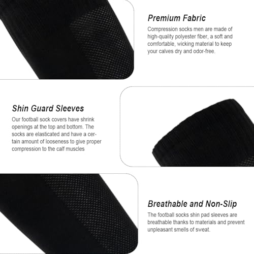 Black Soccer Shin Guard Sleeves 4 Pairs for Youth & Adults - Breathable & Elastic