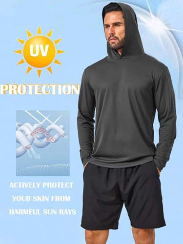 Sun Protection Hoodie for Men UV Long Sleeve Shirt X-Large - Navy/Wine/Olive/Black/Grey