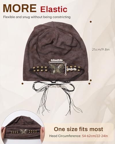 Coffee Slouchy Beanie Hat for Women with Butterfly Beads - AWAYTR