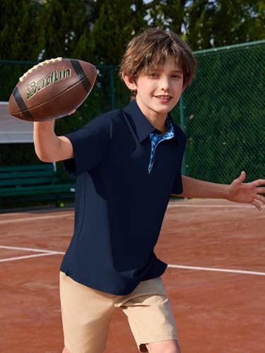 Kids Boys Short Sleeve Polo Shirt Athletic Golf School Uniform Collared Top 5-14Y