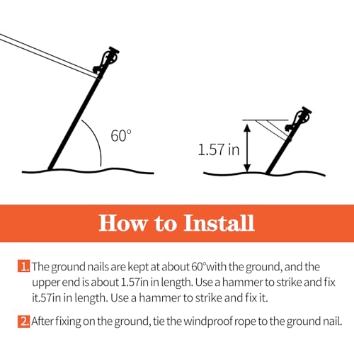 8 Pack 8in Heavy Duty Forged Steel Tent Stakes and Hammer Set, with Storage Pouch, Available in Rocky Place