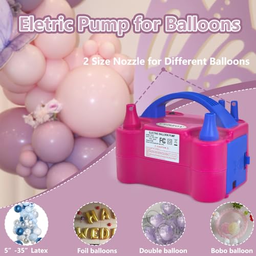Electric Balloon Pump 600W - Rose Red, Fast Inflator with 10 Balloon Kits, Dual Nozzles & Modes, Portable for Party & Wedding Decor