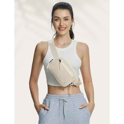 BALEAF Belt Bag Women Fanny Packs Crossbody Fashion Waist Pack Water Resistant Adjustable Strap 2L Off White