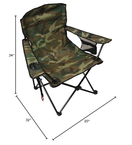 Wilcor Camp Chair, Set of 2, Folding Outdoor Chair, Portable Outdoor Lawn Chair for Camping. Attached Bottle Opener, Collapsible Sport Chairs (Chair, Camouflage)