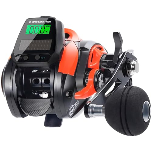Digital Baitcasting Fishing Reel with LCD Display, 7+1BB, 22Lb Max Drag, 7.2:1 Gear, Right Hand, Ultralight, Saltwater & Freshwater, Orange - TX800 Variation