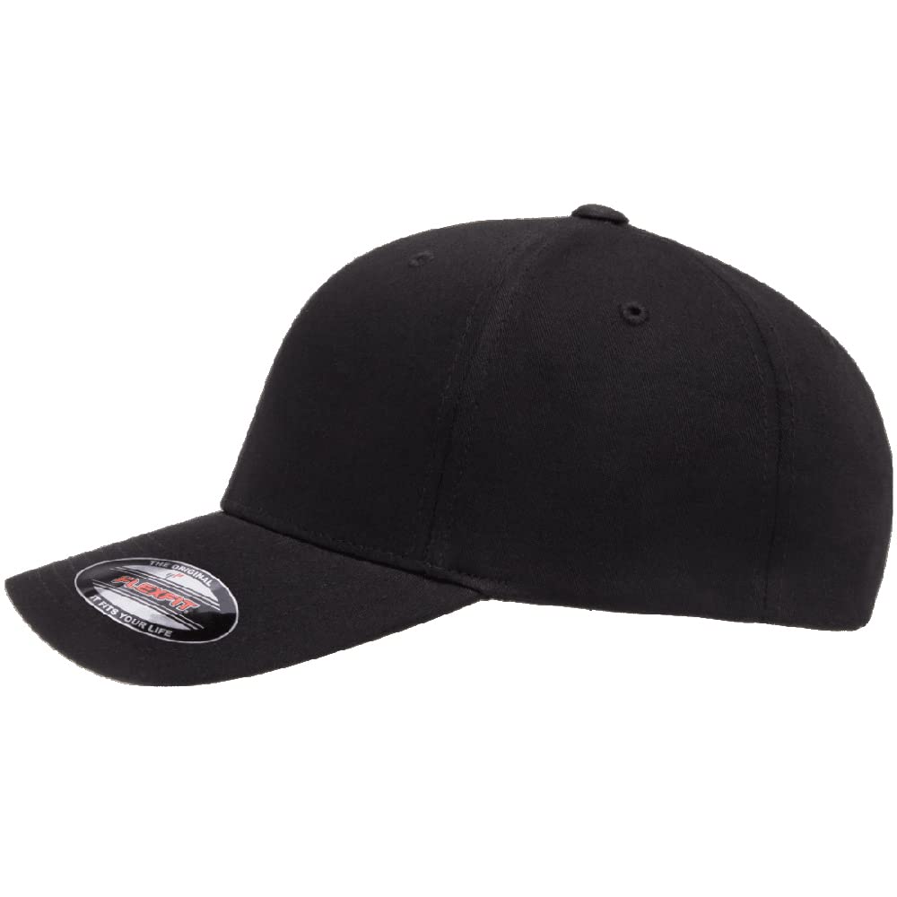 The Hat Pros Flexfit 5001 Standard Cotton Twill Structured 6-Panel Fitted Baseball Cap with Permacurv Visor (Black, L/XL)