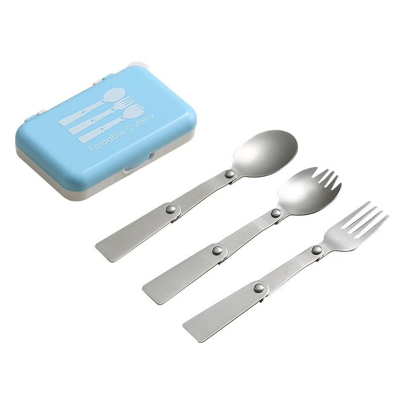 3Pcs Foldable Fork Spoon Spork Set 18/10(304) Stainless Steel Portable Folding Camping Flatware Set for Travel Thermos Outdoor Picnic Fishing Boating Backpacking (Purple)