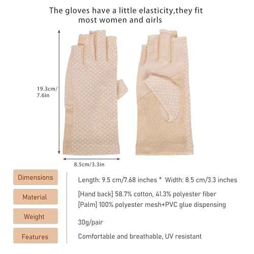 Cotton Fingerless Driving Gloves for Women Men, Mesh Nonslip UV-Protection Summer Gloves for Nail Manicure, Cycling