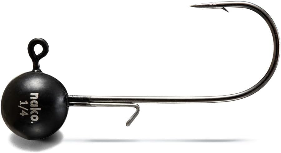 Nako 200% Sensitive Tungsten Ball Jig Heads - No Chip Black - Tungsten Fishing Jig Heads (1/32 oz - #4 Hook - 5 Pack) - Crappie Jig Heads