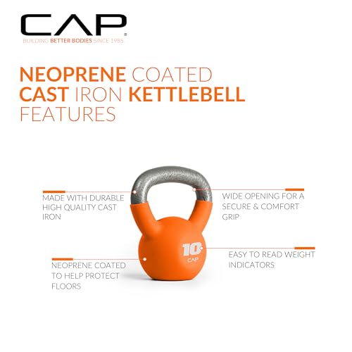 10 LB Neoprene Coated Cast Iron Kettlebell with Wide Handle - Gray