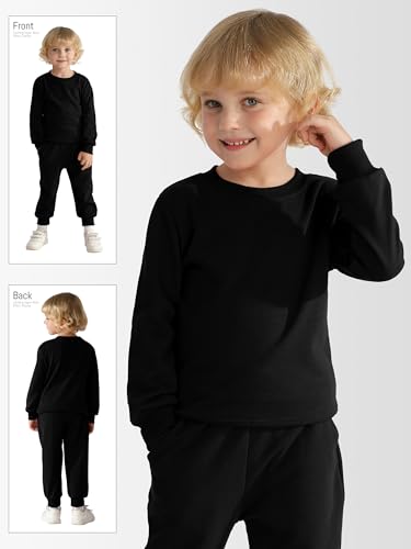 Toddler Boys Sweatshirts 4 Pack - Long Sleeve Cotton Shirts for 2T-6Y, Black, Dark Gray, Navy Blue, Red, 5T Variation