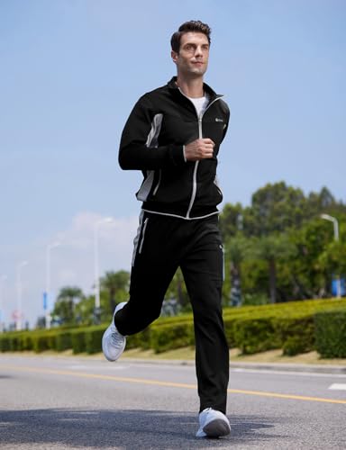 Men's Tracksuits Sweatsuits 2-Piece Casual Athletic Jogging Set - Black & Light Grey, 4X-Large