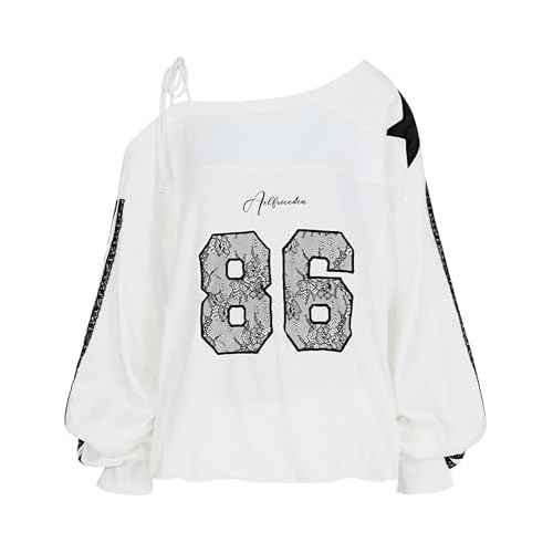 Aelfric Eden Off The Shoulder Lace Embroidery Sweatshirt Long Sleeve Y2K jersey Sweatshirts Oversized Baggy Pullover Top