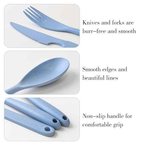 Knives Spoons and Forks Set, Large BPA Free Reusable Travel Utensils, Plastic Cutlery set Portable Lunch Tableware (8 Color)