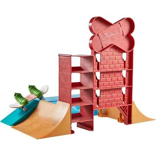 Hot Wheels Skate Fingerboard Playset, Skate Shop with Exclusive Fingerboard & Pair of Skate Shoes, Ramps, Walls & Edges for Skating, Includes Storage