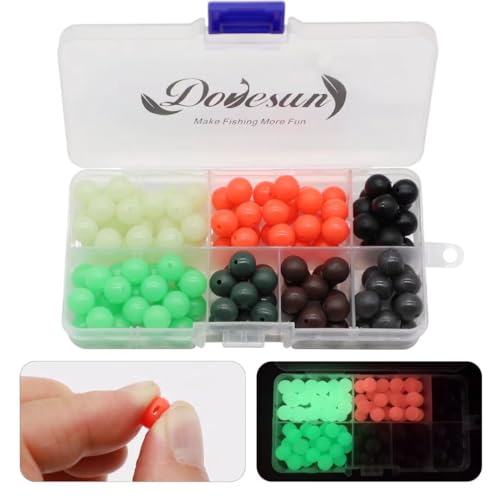 Round Rubber Fishing Beads 0.39in/10mm - Glow in Dark - 120pcs - Tackle Box Included