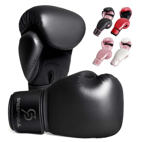 Boxing Gloves for Men & Women 8-16oz, Beginner Kickboxing, Black, 10oz