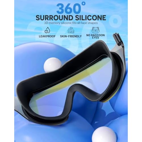 Swim Goggles, Frameless Wide View Swimming Goggles, Anti-Fog Anti-UV No Leaking Pool Goggles for Men Women Adult