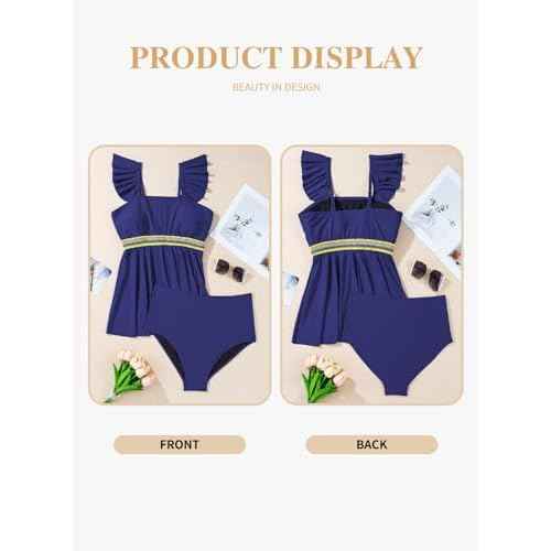 Eytino Plus Size Tankini Swimsuits for Women Colorblock Two Piece Tankini Top with Bikini Bottoms Swimwear(1X-5X)