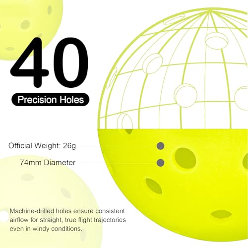 Cyclotron 3 Pack Outdoor Pickleball Balls USAPA Approved 40-Hole Precision Design High Visibility Durable Seamless HDPE