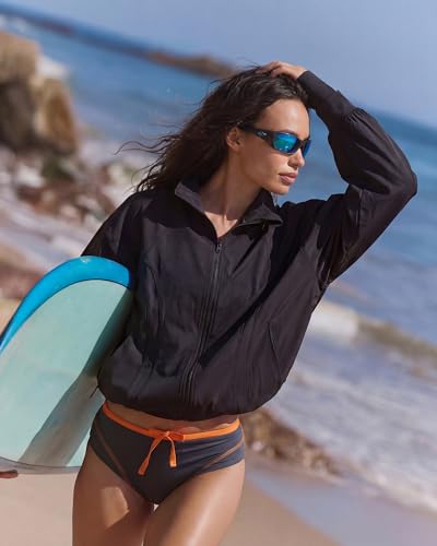 Gacaky Women's Lightweight Oversized Yoga Windbreaker Jacket Medium Black
