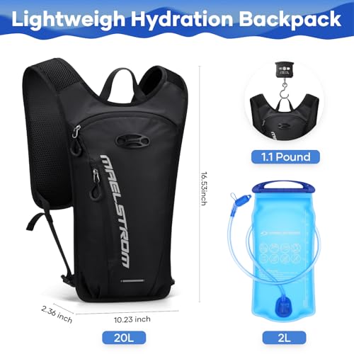 Black Hydration Backpack with 2L Water Bladder - Lightweight Running Vest