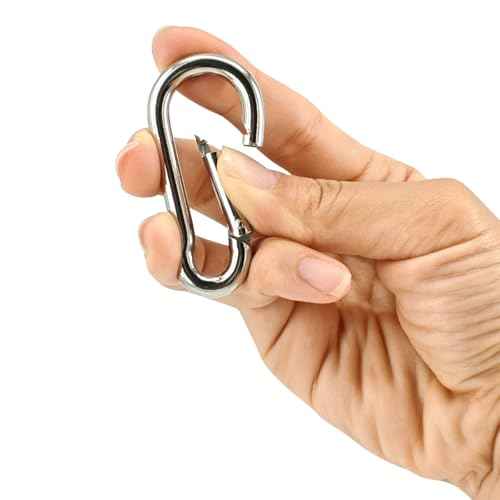 Premium Stainless Steel Spring Snap Carabiner Hooks - 304 Steel Clips, 6-Pack