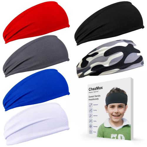 ChezMax Kids Sweatbands - Black, Breathable Sports Headband for Boys