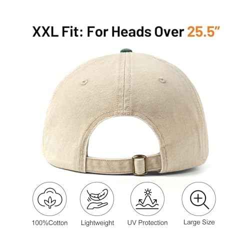 XXL Oversize Washed Denim Baseball Cap,Low Profile Jean Sports Cap for Big Heads 23.5"-25.5",Large Pigment Dyed Dad Hat
