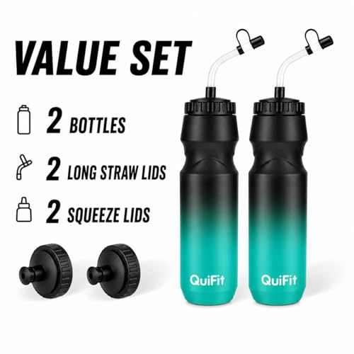 32oz Water Bottle with Long Straw - Leakproof Sports Hydration Bottle 2 Pack