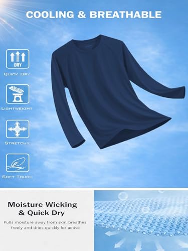 KINGFEN Men's UPF 50+ Long Sleeve UV Sun Protection Shirt Navy Blue Large