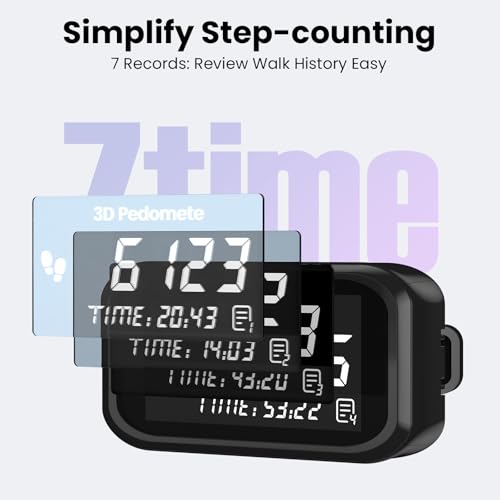 3D Pedometer for Walking, Accurate Step Counter with LCD Display for Step Calorie Tracker Clip-On Wearable Pedometer Daily Activity Data Monitor Rechargeable Portable Fitness Tracker Device