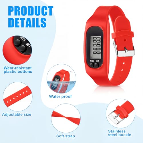 Kenning 3-Pack Walking Pedometer Watch Bracelets with Color Variations - Black, Red, White