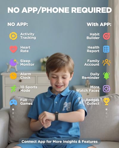 Kids Fitness Tracker Watch with AMOLED Screen & 3ATM Waterproof - Black