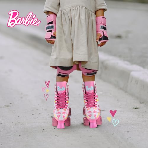 BARBIE Roller Skates for Girls - Adjustable Sizes 12-2, Glitter Wheels, ABEC 5 Bearings - Durable PVC Material, Foam Shoe Lining - Perfect for Active Fun and Adventures