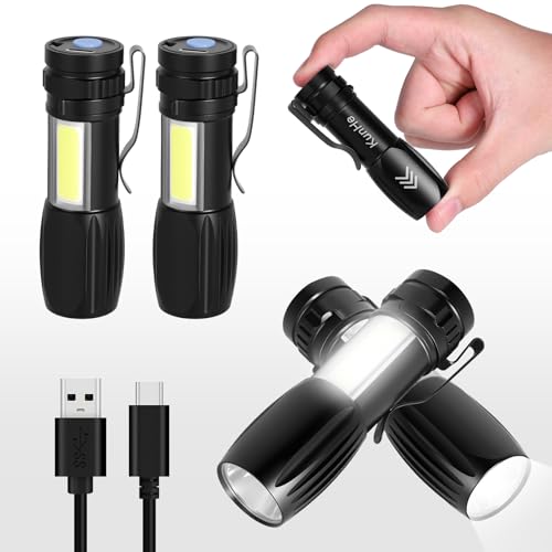 KunHe 5 Pack Small Rechargeable Flashlight Mini LED Flashlight Bright Clip-On Light EDC Flash Light with Side COB Light for Camping Home Emergency