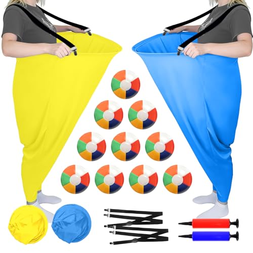 Outdoor Granny Pants Yard Game Set with 2 Pairs, Bouncy Balls & Pump - Yellow & Blue / 2