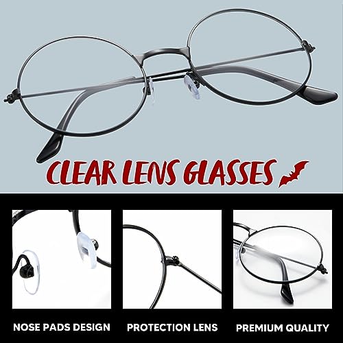 Spooktacular Creations Halloween Black Wizard Glasses, Old Men Round Wire Costume Glasses Accessory for Men Women Halloween Dress Up, Halloween Costume Prop