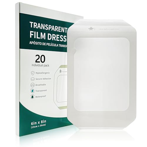 Transparent Film Dressing, 6"x 8" 20 Packs Clear Waterproof Bandage for Wound Care or IV Shield, Tattoo Aftercare Bandage, Scar Therapy, Adhesive Patches for Swimming, Showering, Wounds