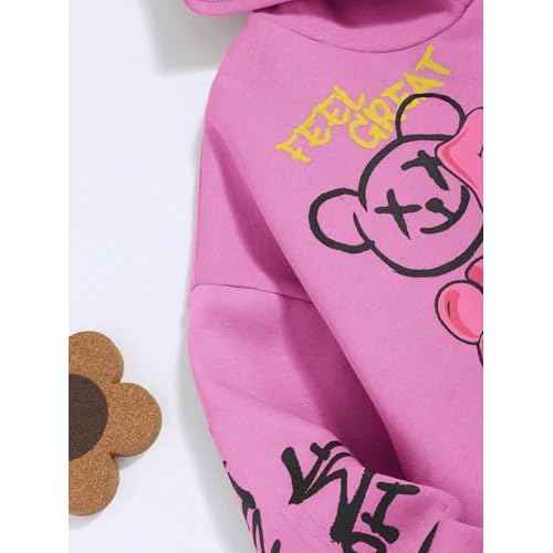 WDIRARA Girl's Cartoon Letter Graphic Hoodie Drop Shoulder Long Sleeve Pullover Sweatshirt
