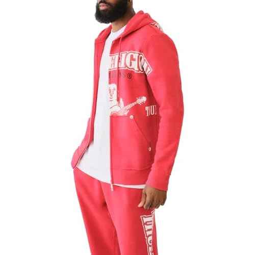 True Religion Men's Raw Exaggerated Icon Zip Up Hoodie