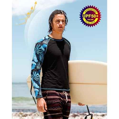 FISHEAL UPF 50+ Mens Swim Shirts, Long Sleeve Sun Protection Shirt, Quick Dry UV SPF Rash Guard for Beach Water Fishing