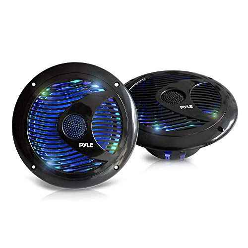 Pyle 6.5¡± Dual Marine Speakers - IP44 Waterproof and Weather Resistant Outdoor Audio Stereo Sound System with Built-in Led Lights, 150 Watt Power and Polypropylene Cone - 1 Pair - PLMR6LEB (Black)