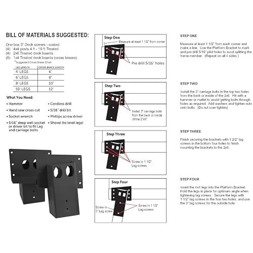 Heavy Duty Deer Stand Brackets 4x4 with Screws Black Pack of 4